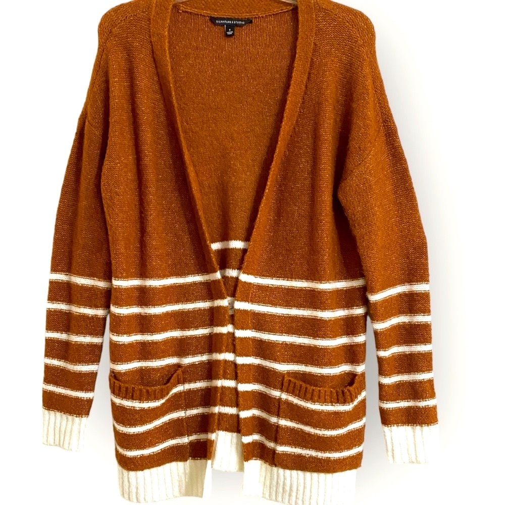 Burnt Orange Open Cardigan with Pockets - Sz S